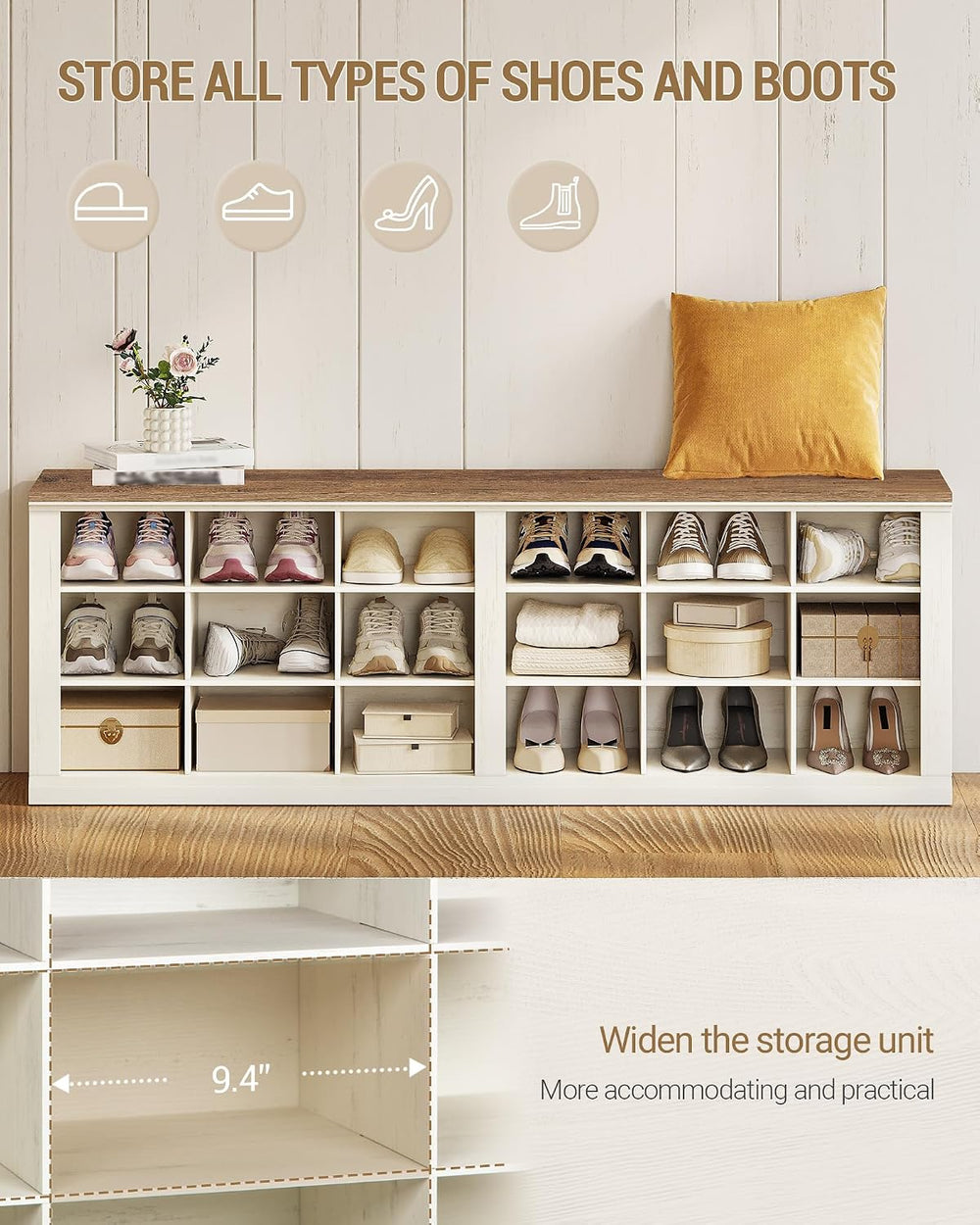 Hzuaneri Shoe Storage Bench, Wooden Entryway Shoe Benches with Cubby