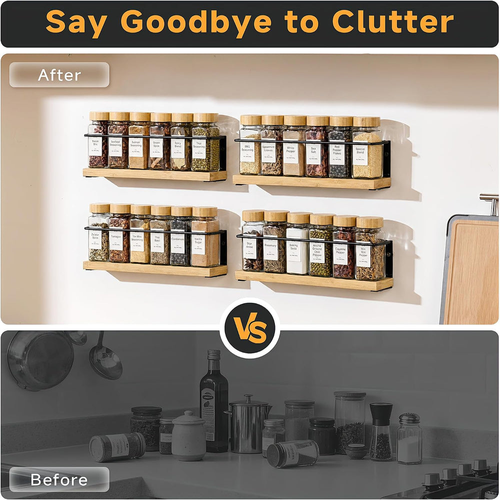 4-Tier Wall Mount Spice Rack Organizer- Screw/Adhesive Mount, Black Metal &am...