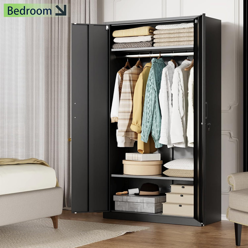 71" Tall Metal Wardrobe Closet with Lock,Steel Clothing Cabinet