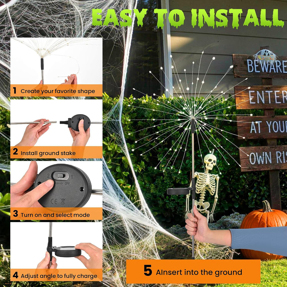 PEVOROS Solar Halloween Firework Garden Lights Outdoor, Green, 6 Pack