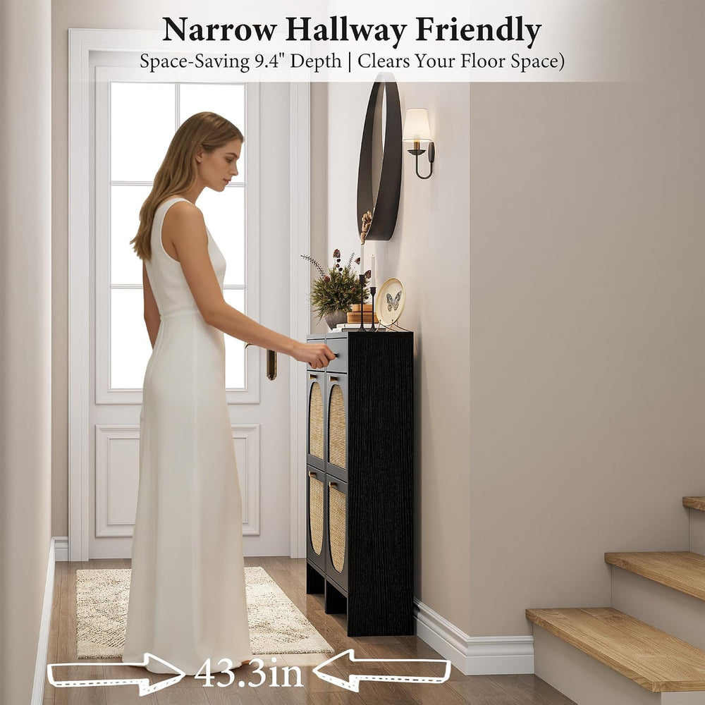 Nicetree Rattan Shoe Cabinet Storage for Entryway, Slim Shoe Rack with 2 Flip...