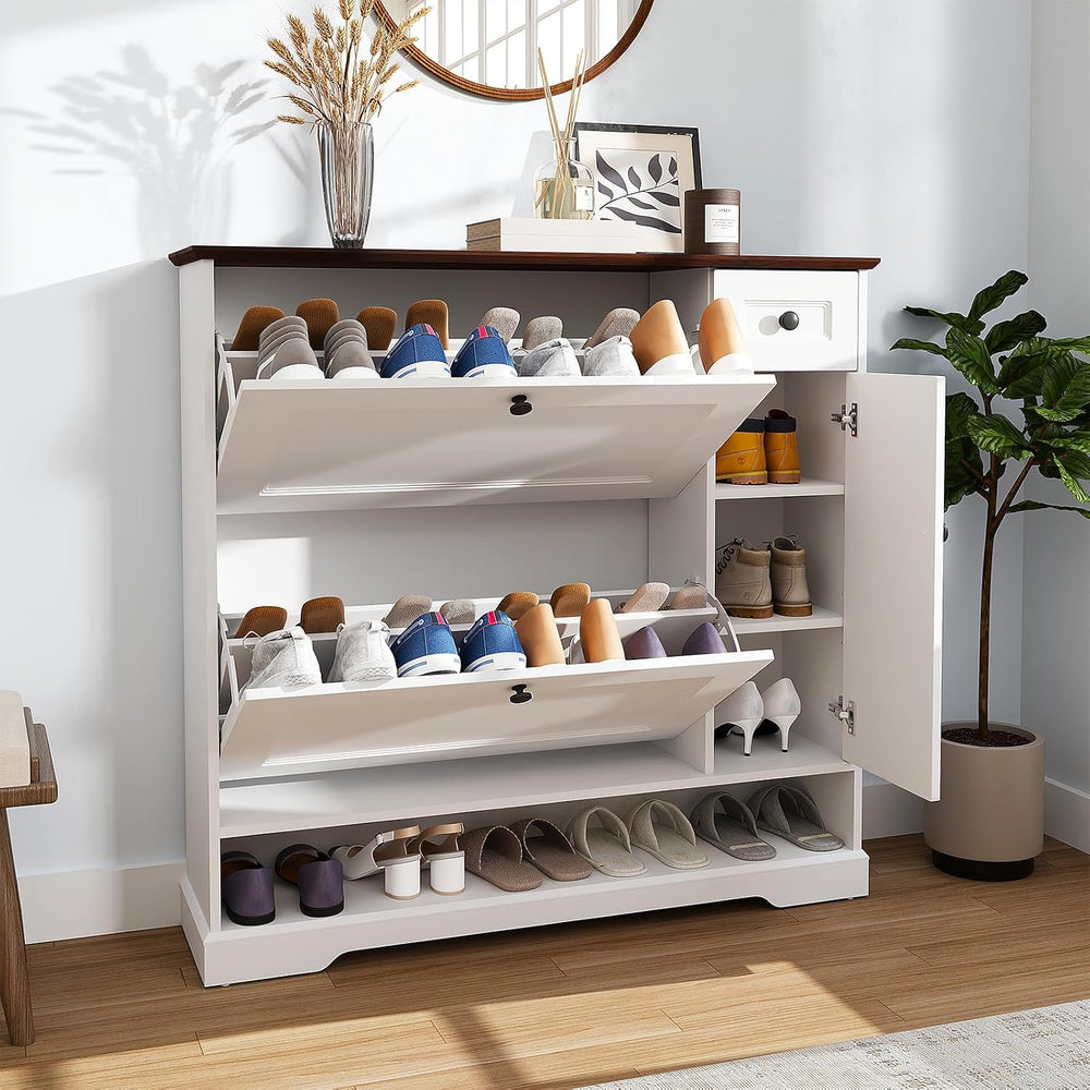 Patiorama Shoe Cabinet with 2 Flip Drawers, Side Cabinet, White