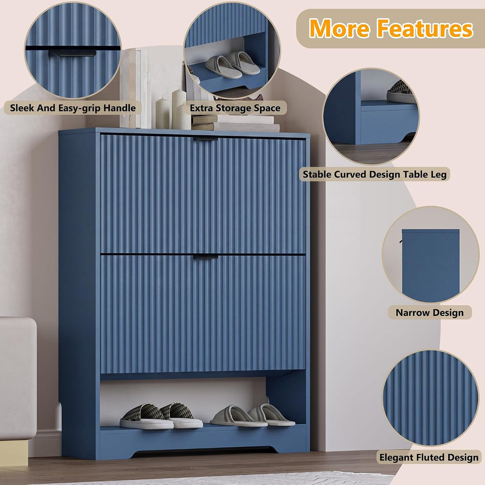BORNOON Shoe Cabinet with 2 Flip Drawers, Fluted Shoe Storage Cabinet with Ad...