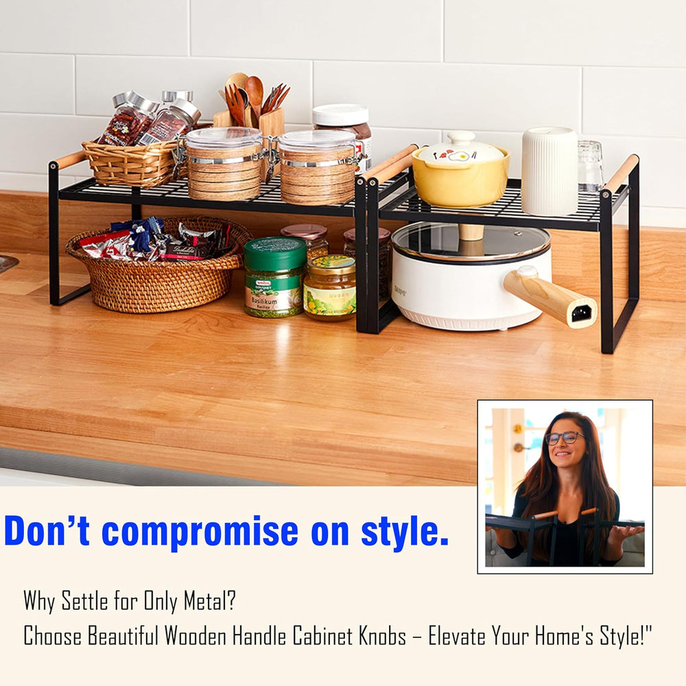 Kitchen Cabinet Organizer Set of 2 with Wooden Handles