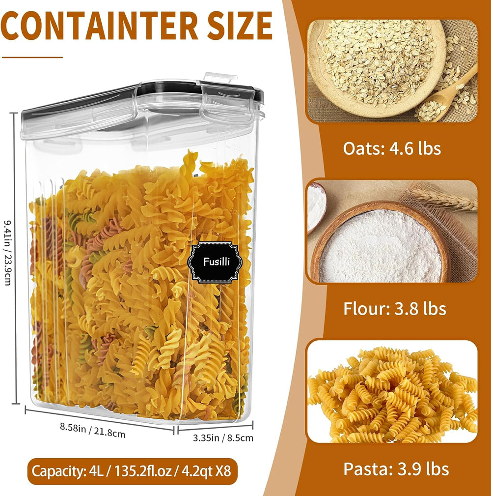 Cereal Containers Storage Set (4L / 135.2oz), 8PCS Airtight Food Storage Cont...