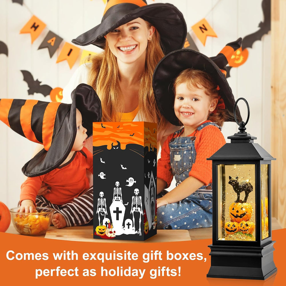 Halloween Snow Globe Lantern Water Glittering Spooky Witch' s Black Cat i...