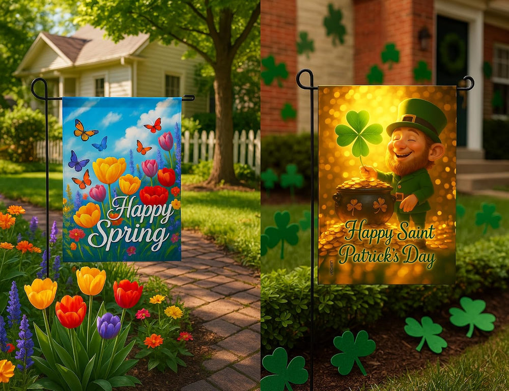 Premium 12 Pack Seasonal Garden Flags Set 12x18 Inch Double Sided, Burlap Out...