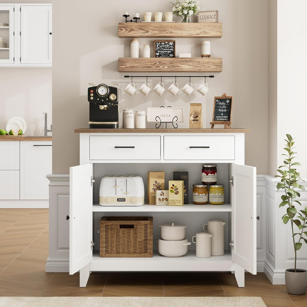 HORSTORS Farmhouse Kitchen Storage Cabinet, Small Buffet, Coffee Bar, White