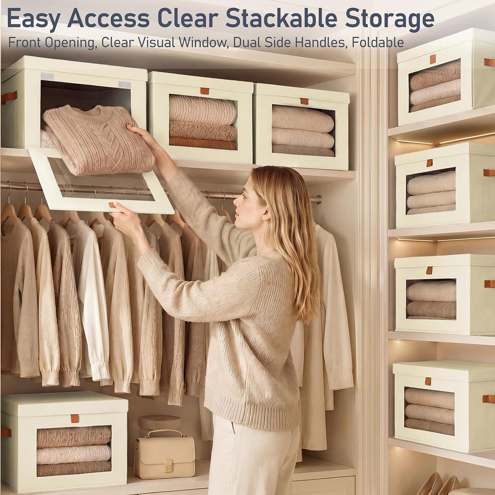 DIMJ Storage Bins with Lids - 6 Pack Front Opening Stackable Fabric Storage B...