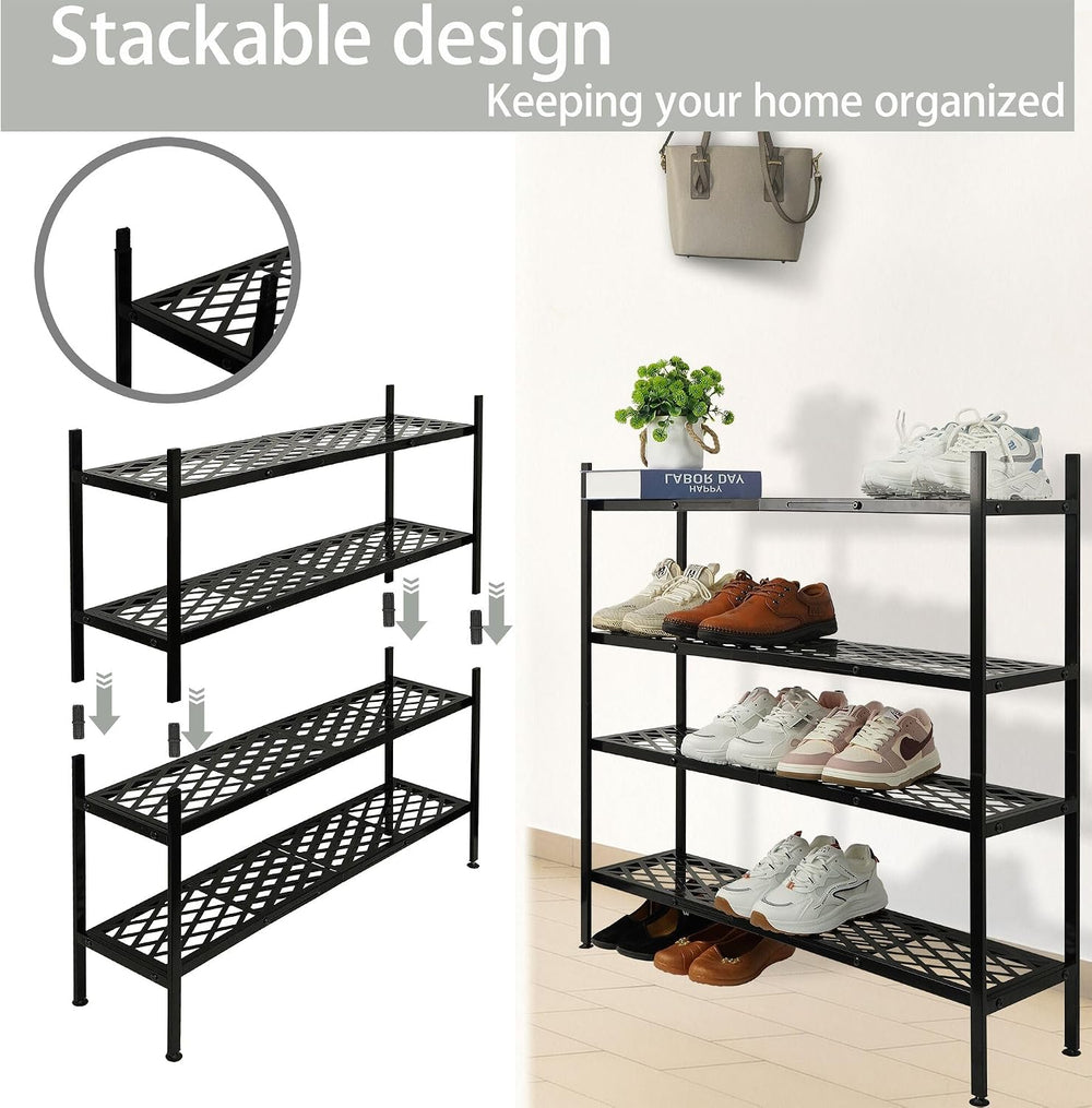 Long Expandable Metal Shoe Rack for Closet, Entryway, Garage, 2-Tier, Black