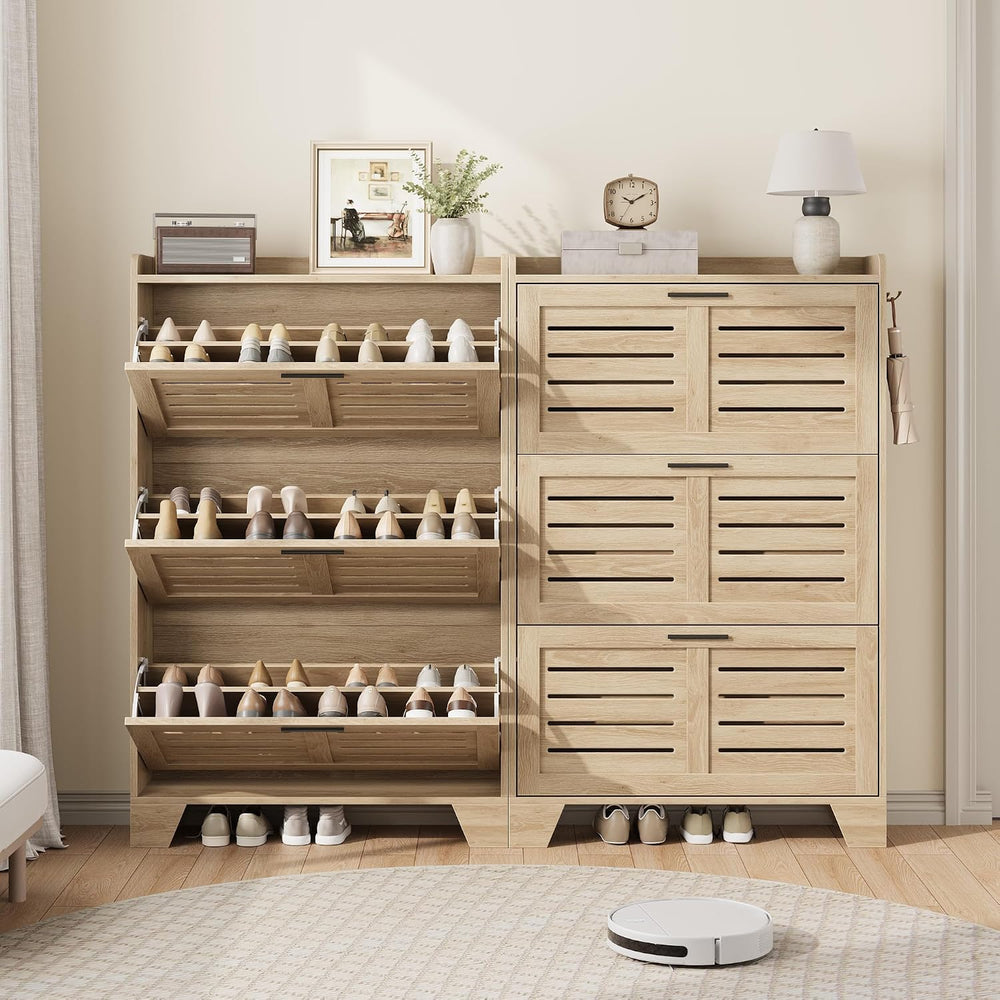 Garvee Shoe Storage Cabinet with 3 Flip Drawers, Freestanding Shoe Organizer ...