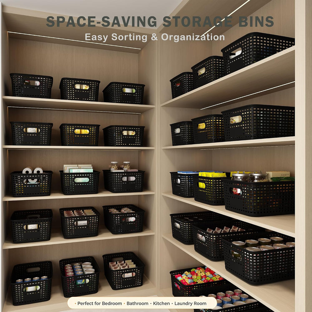 Black Plastic Storage Baskets for Organizing, 12 Pack