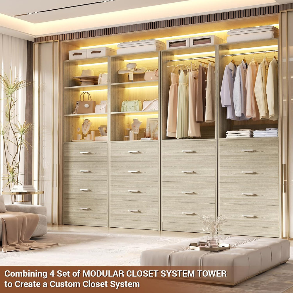 Aheaplus Closet Drawer System, 21.3" Wood Closet Organizer System,White Oak