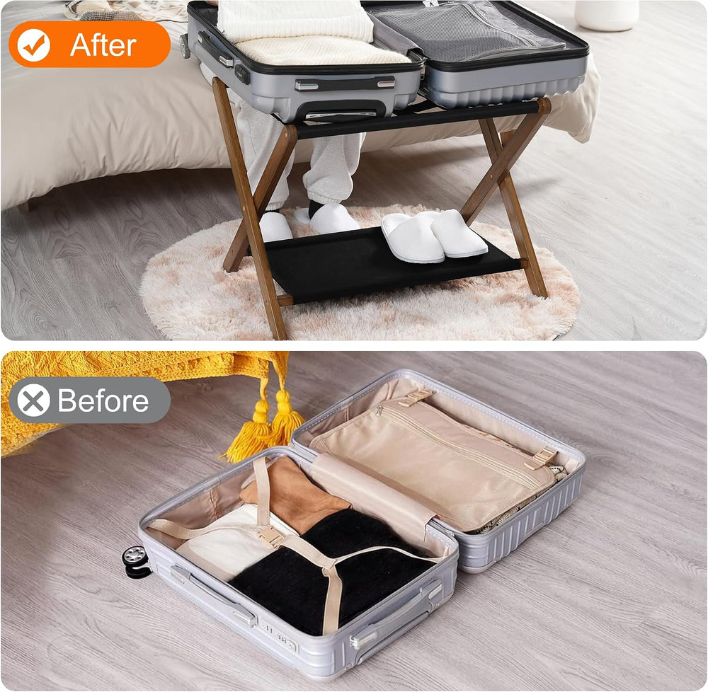 Heybly Luggage Rack, Folding Suitcase Stand with Storage Shelf HLR010WB1