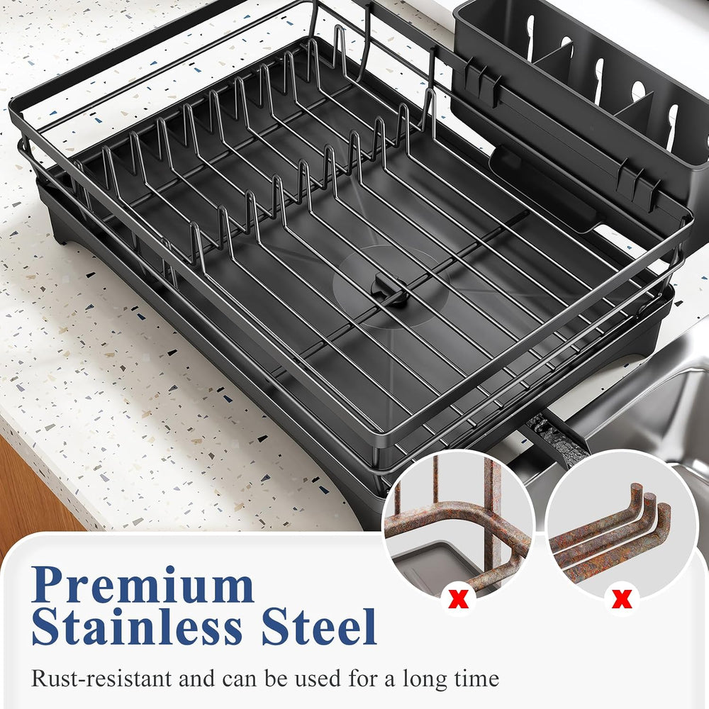 SNTD Dish Drying Rack for Kitchen Counter, 11.8" W x 16.7" L, Black