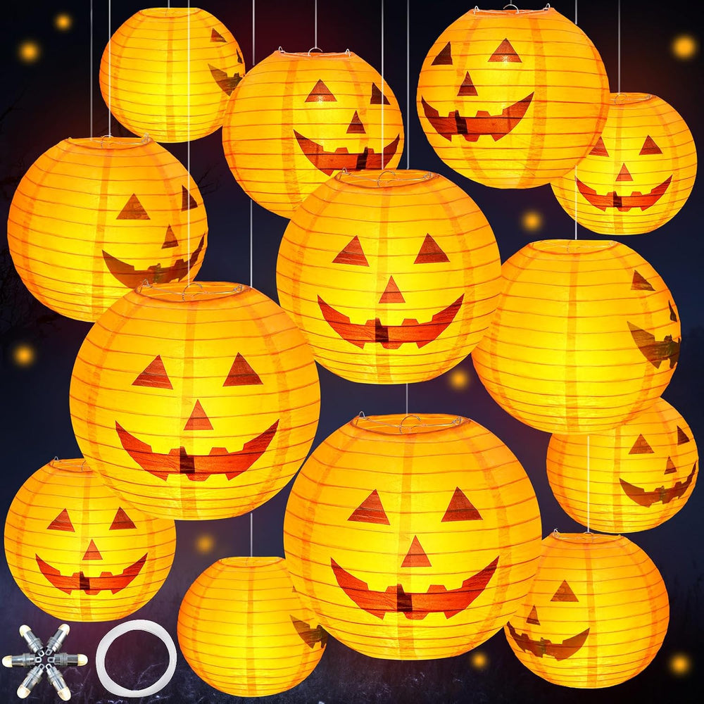 Retisee 20 Pcs 10 Inch Halloween Pumpkin Paper Lanterns Jack O Lantern
