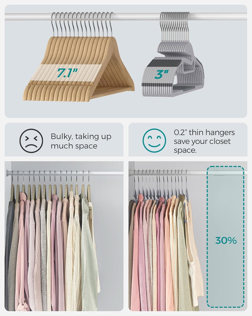 SONGMICS Suit Hangers, Set of 100, Non-Slip, S-Shaped Opening
