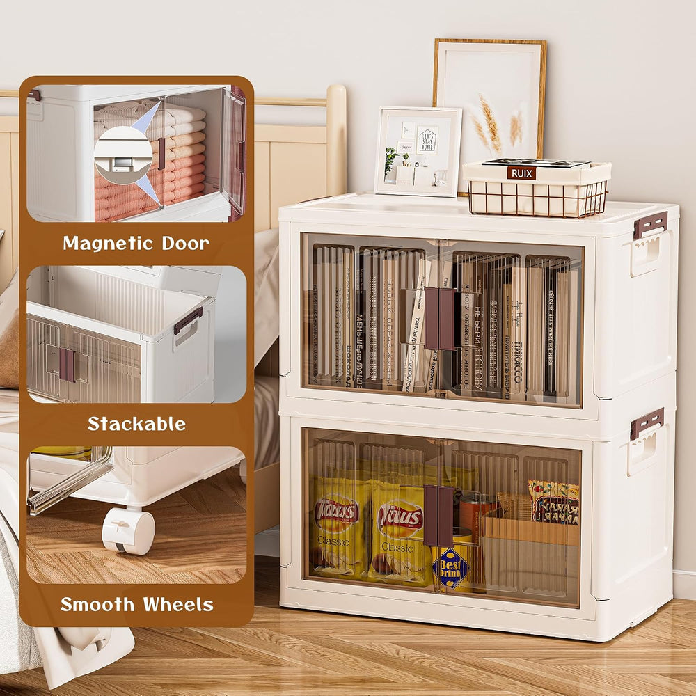 32GAL/128QT 4 tier large stackable storage bins with lid and wheels, collapsi...