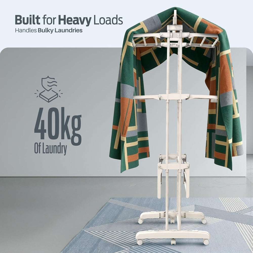 PORTENTUM Clothes airer drying rack with 4 tiers and 24 drying bars – Up to 4...