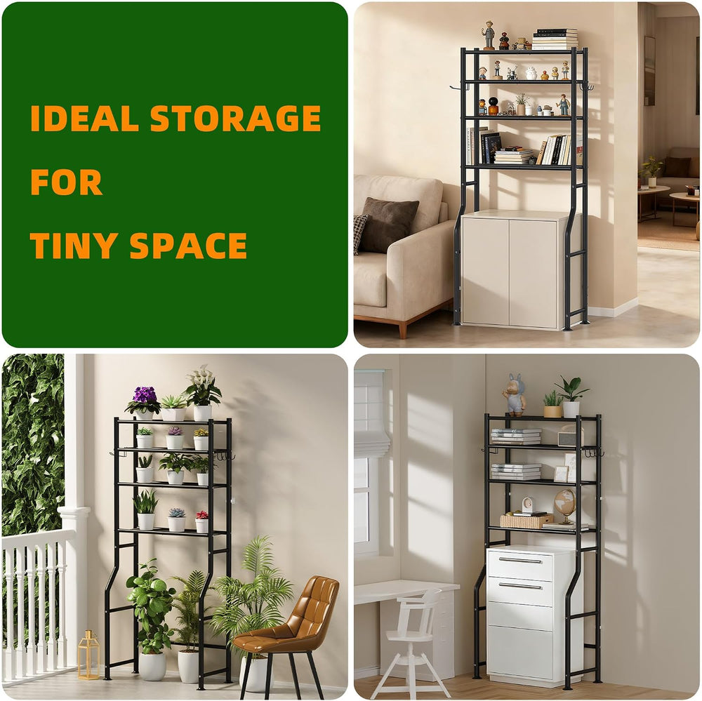 4-Tier Over Toilet Storage Cabinet, No Drilling, 64" H, Black