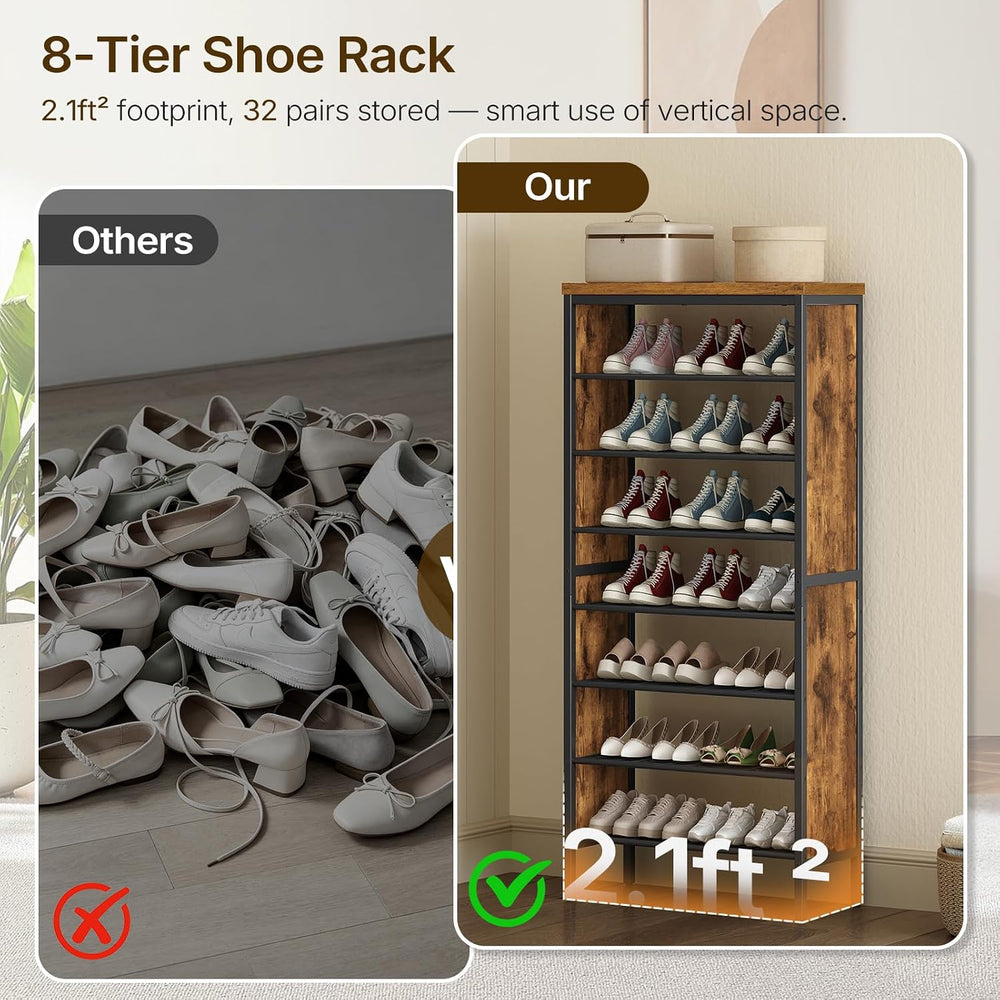 YATINEY 8-Tier Tall Shoe Rack, Large Shoe Storage Organizer for Closet