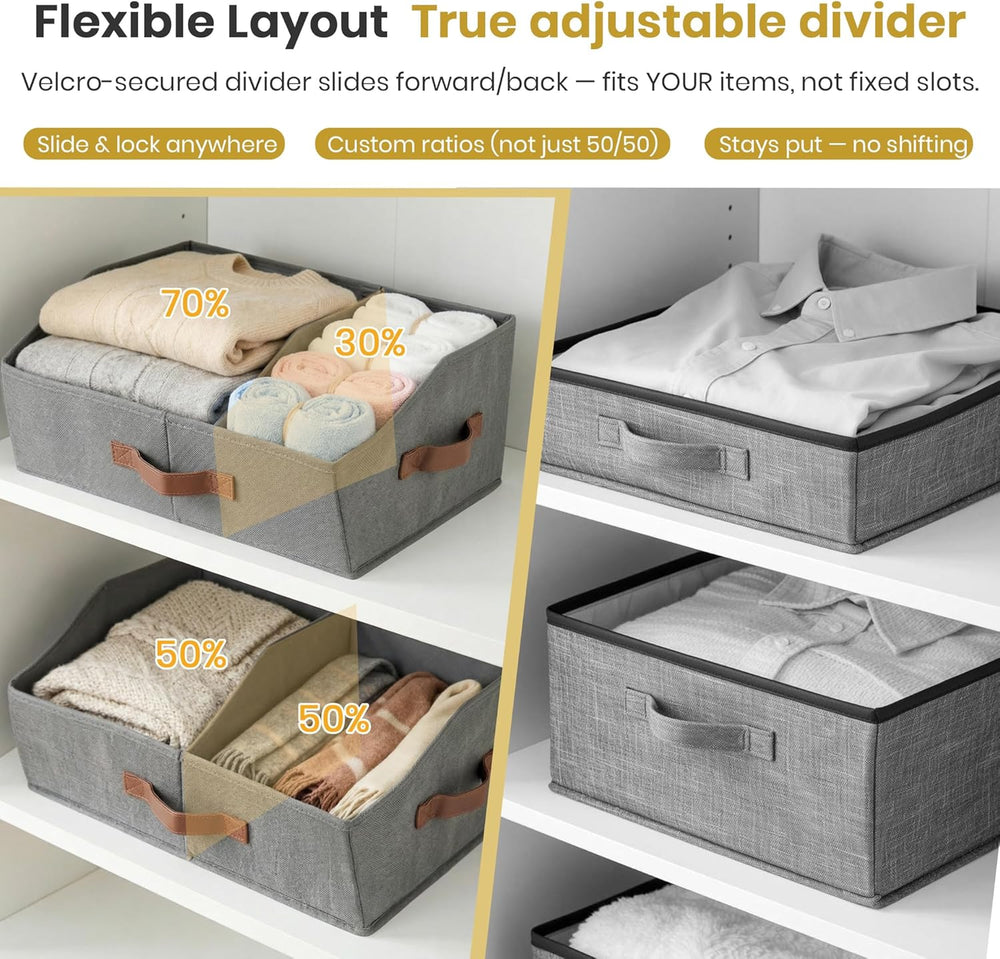Closet Organizers Storage, Medium Collapsible Bin 6pc, Light Gray