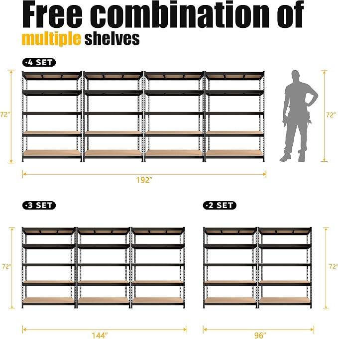 PrimeZone 48" x 24" x 72" Heavy Duty Storage Shelves, 5 Tier A...
