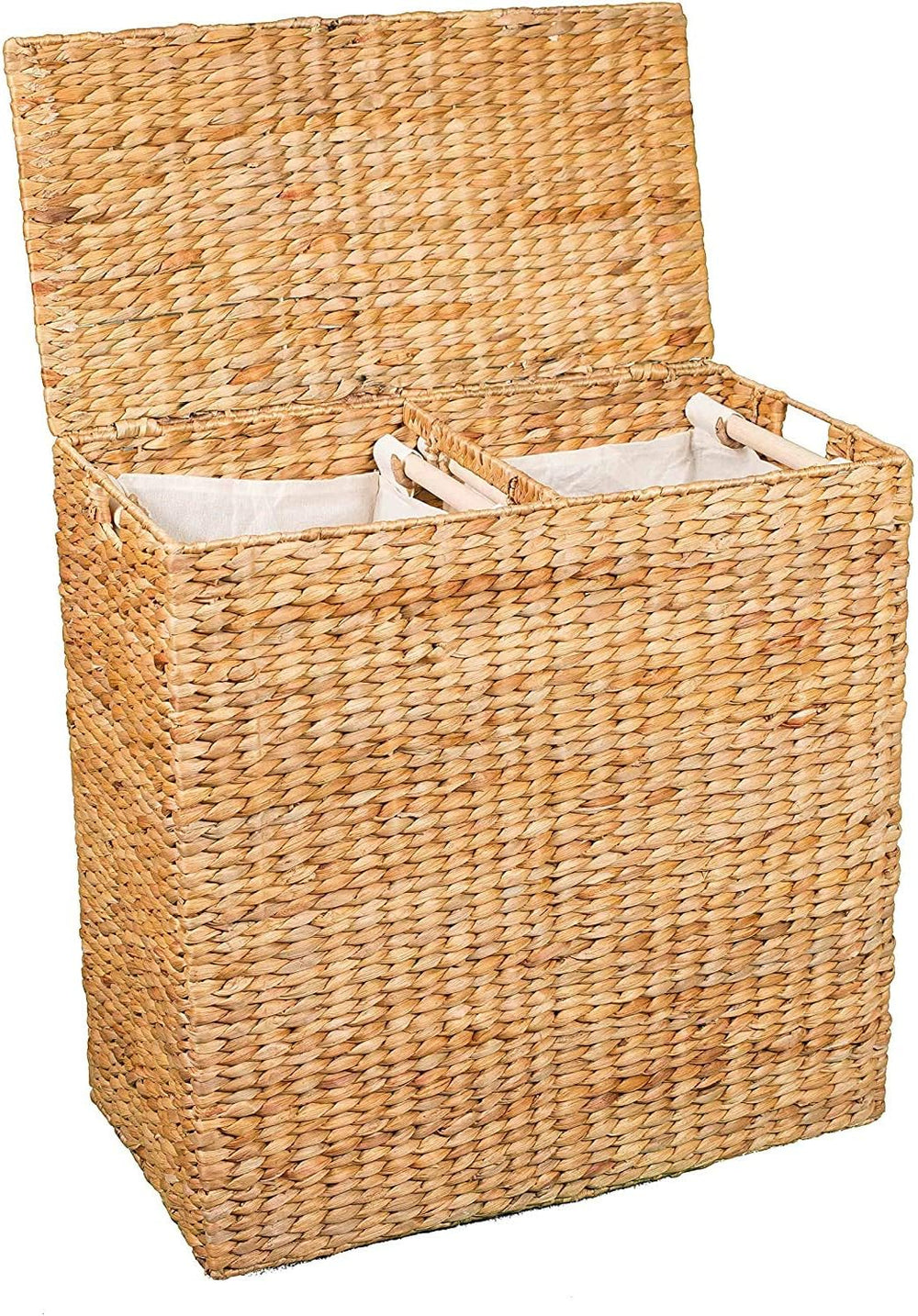 BirdRock Home Water Hyacinth Laundry Hamper Divided Interior - Hand Woven Hya...