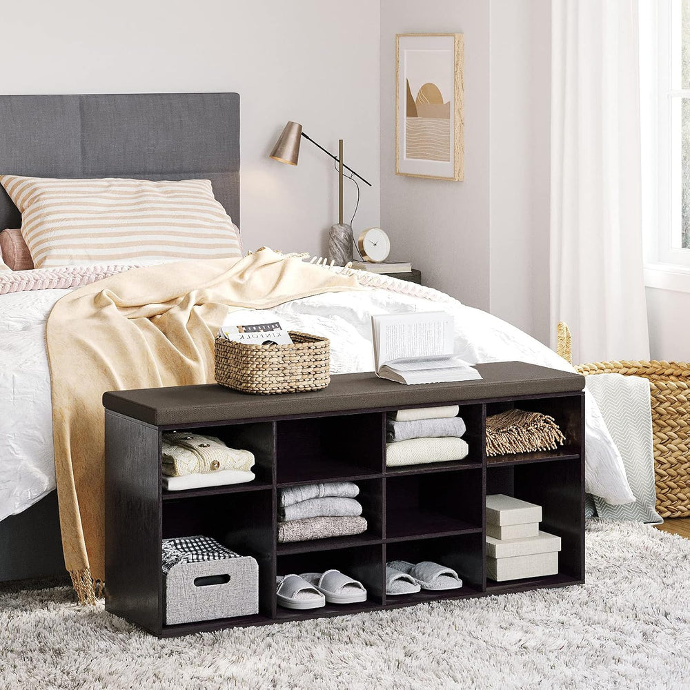DINZI LVJ Shoe Storage Bench with Cushion, 40.9" Cubby Shoe Rack, 12-Cubby