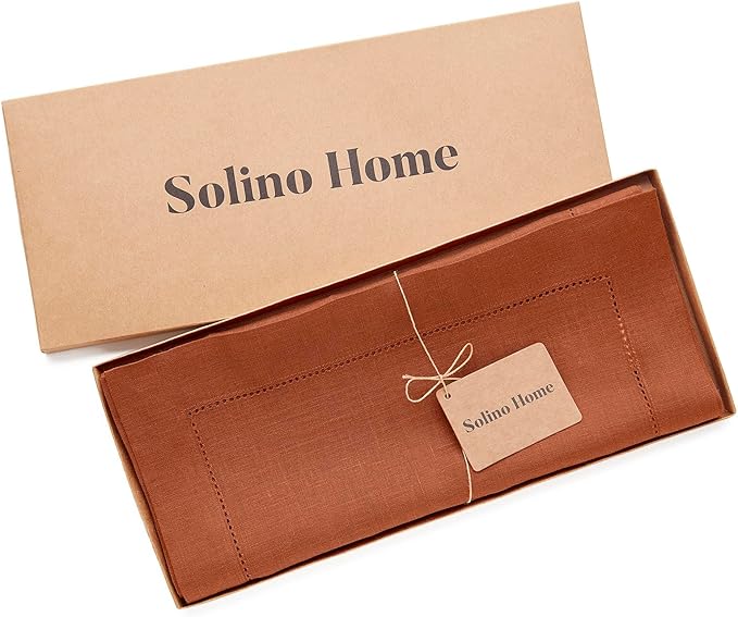 Solino Home Linen Cinnamon Table Runner 72 Inches Long - 100% Pure Linen Hems...