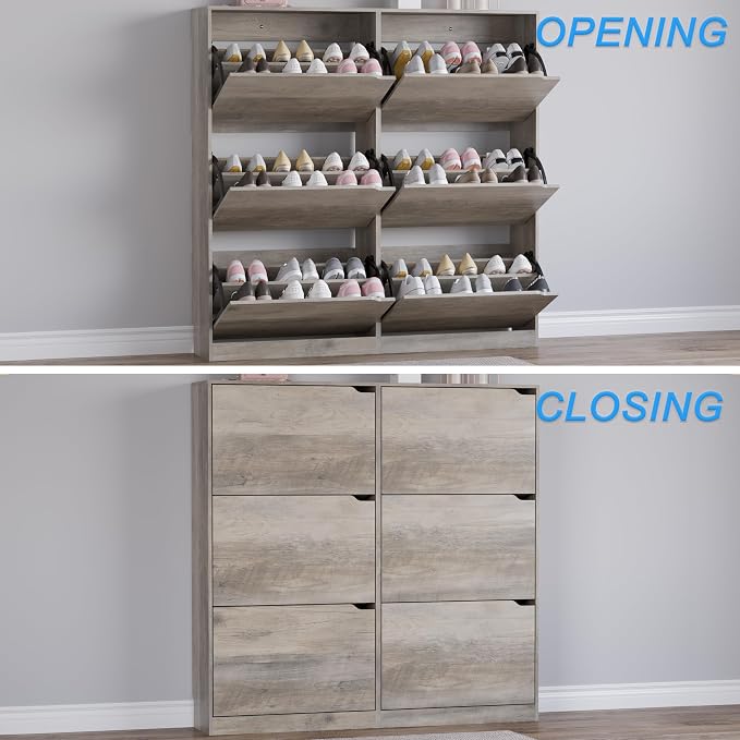 Shoe Cabinet with 6 Flip Drawers, Slim Narrow Shoe Storage Cabinet,