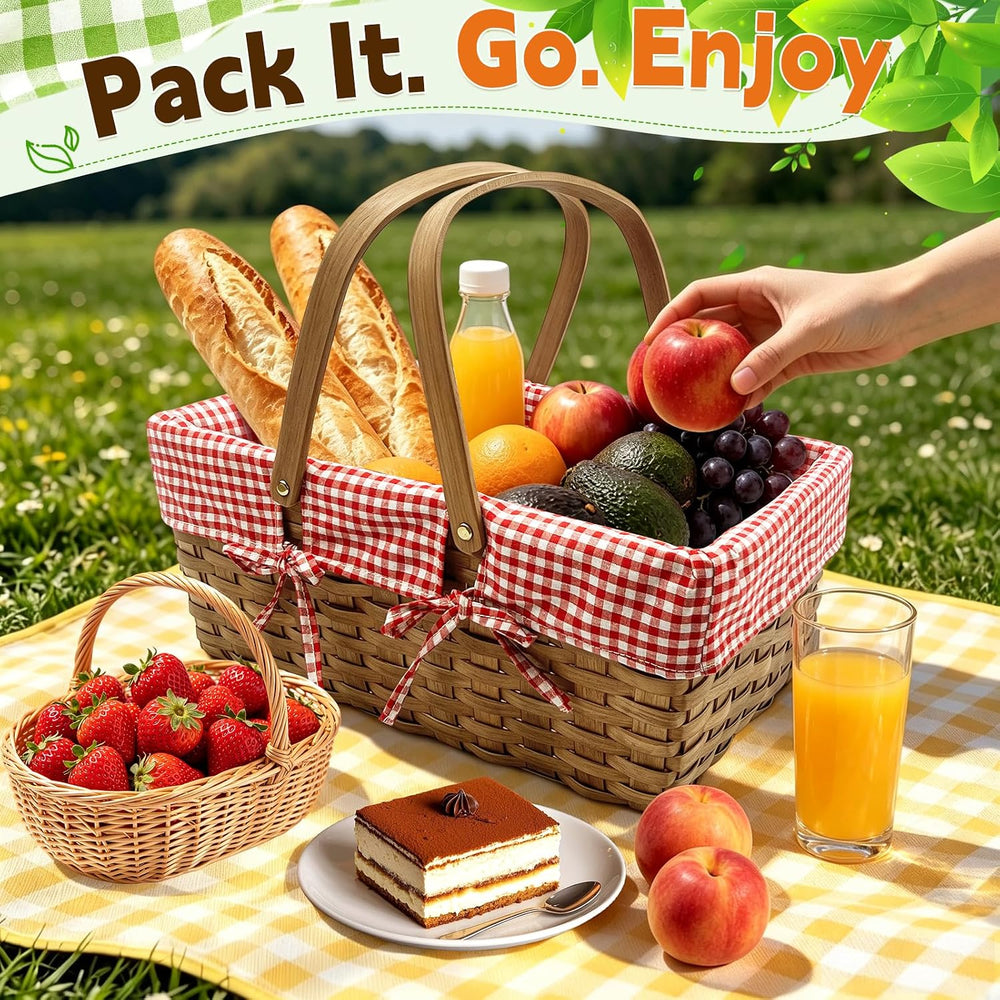 2 Size Picnic Basket, Woven Basket with Double Folding Handles 16''