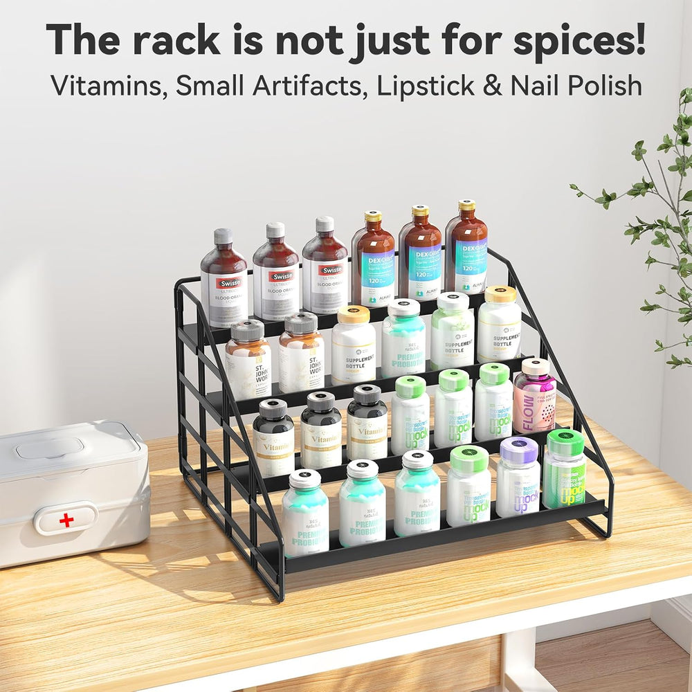 Bunoxea 4 Tier Adjustable Spice Rack for Cabinet & Countertop, Black 2Pack