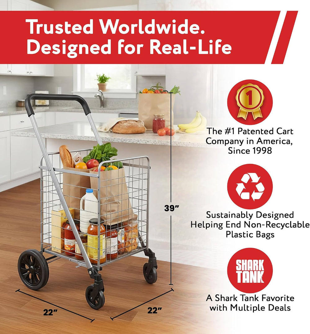 dbest Products Cruiser Cart Deluxe 2 - Foldable Shopping Cart with Wheels &am...