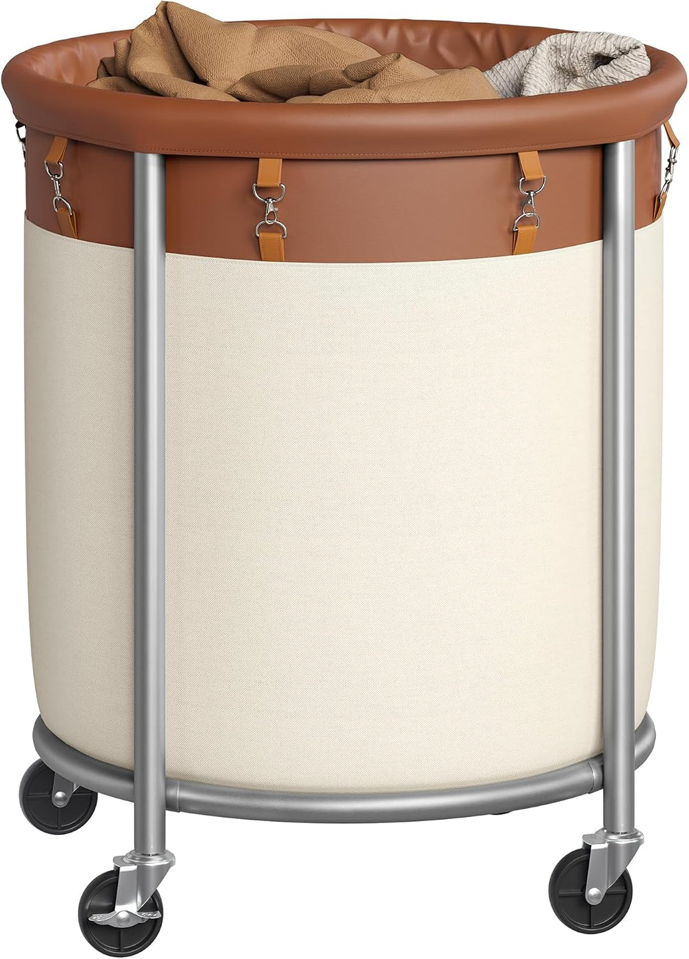 SONGMICS Laundry Basket with Wheels,190 L, Steel Frame, Removable Bag