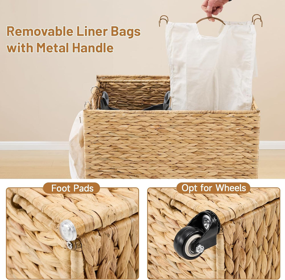 Laundry Hamper with Wheels, 40.92 Gallon(155L) Water Hyacinth Laundry Basket ...