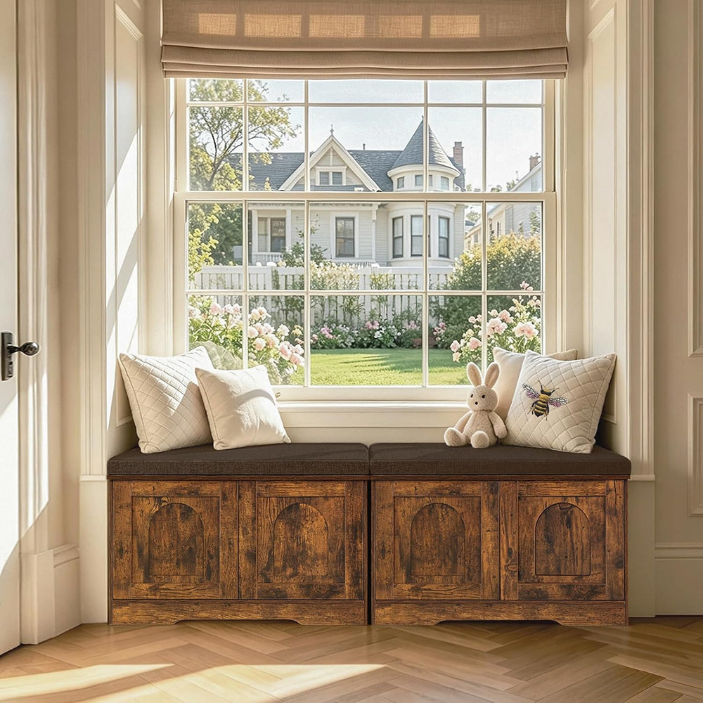 DINZI LVJ Shoe Storage Bench with Cushion, Door, Rustic Brown 31.5"LX17....