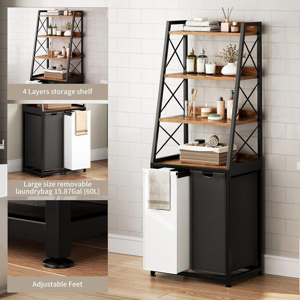 Herture Laundry Basket, 2 Section Laundry Hamper with 4 Tiers Shelf, Pull-Out...