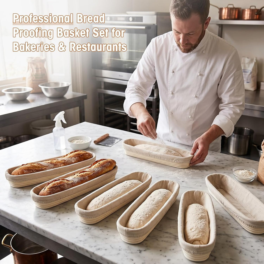 Vesici 17 Inches Baguette Banneton Proofing Basket with Linen Liner, 6 Pack
