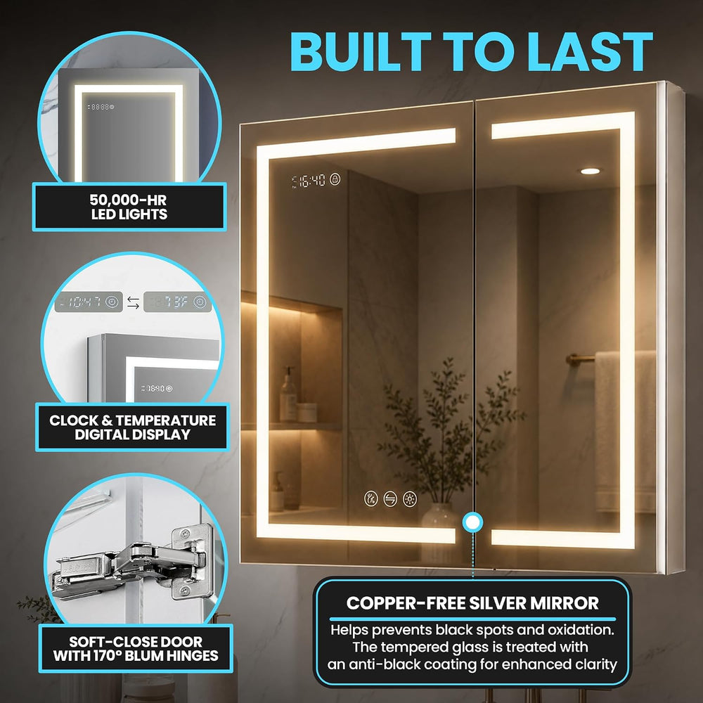 BLOSSOM Recessed or Surface LED Mirror Medicine Cabinet with Lights, LED Medi...