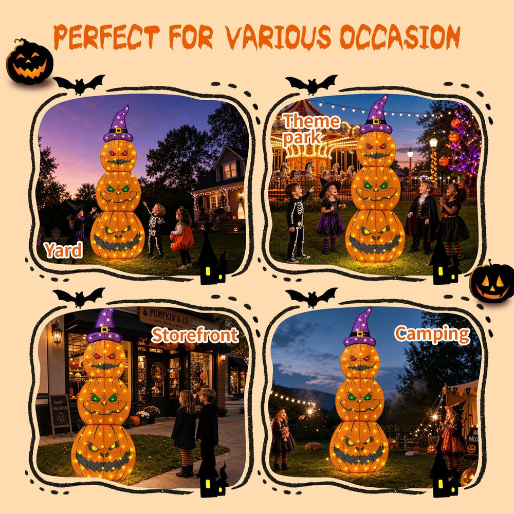 6FT Giant Halloween Decorations Outdoor Light Up Stacked Pumpkin for Porch