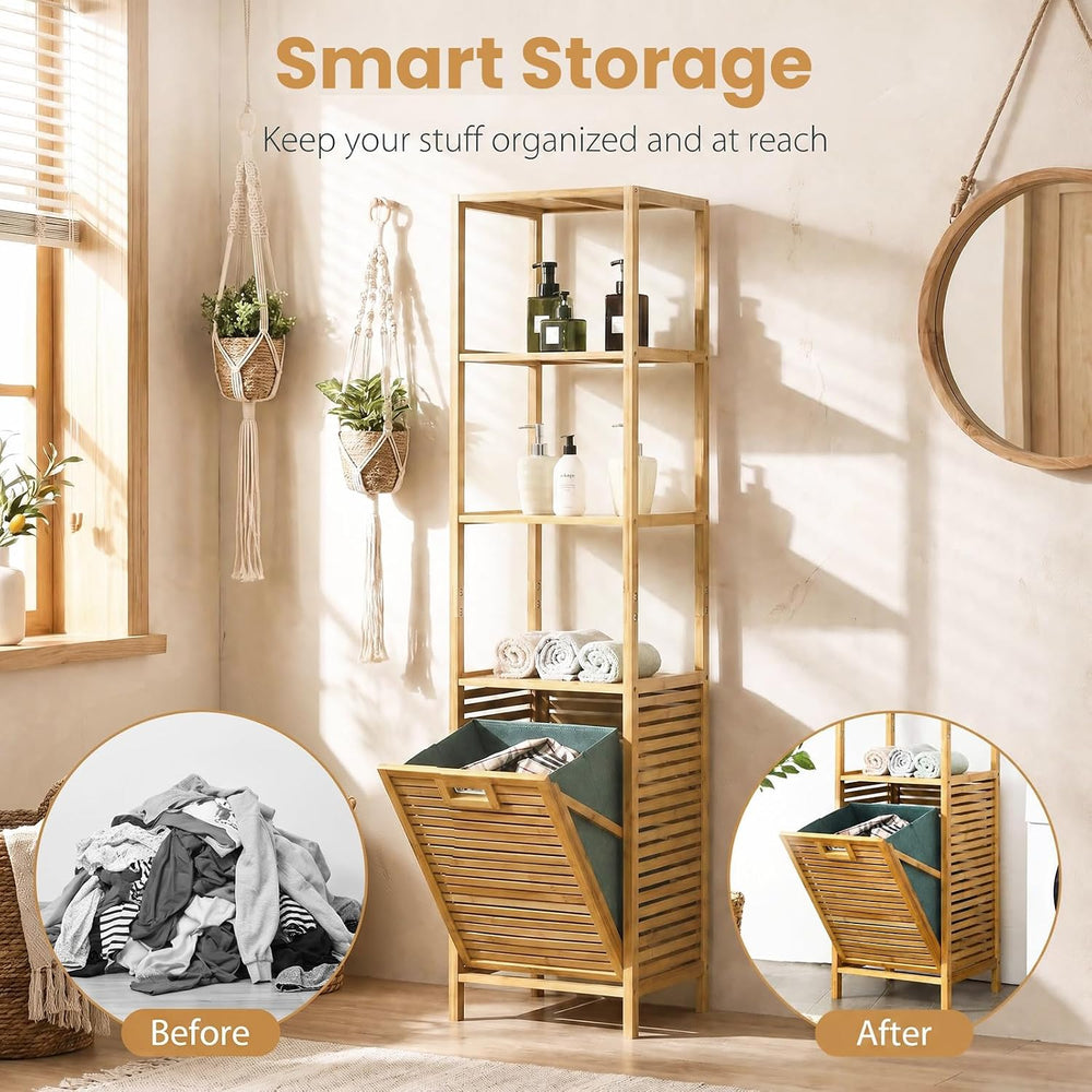 Giantex 63'' Tilt Out Laundry Hamper with Foldable & Removable Ba...