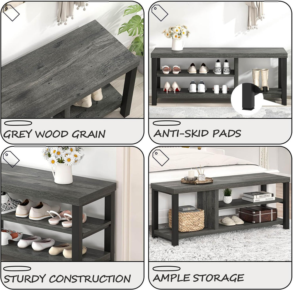 EXCEFUR Industrial Entryway Bench, Rustic Indoor Shoe Boot Storage Bench Seat...