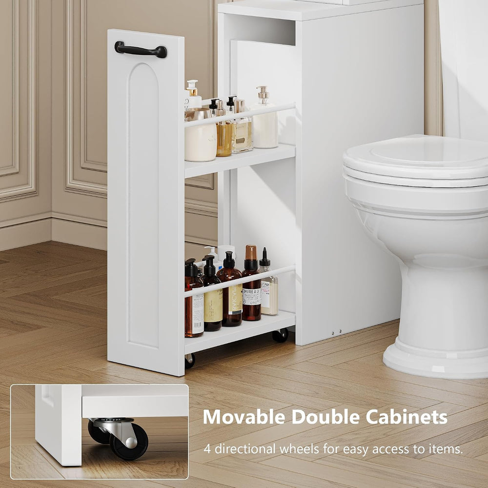 Over The Toilet Storage Cabinet with Pulley & Arched Doors, White
