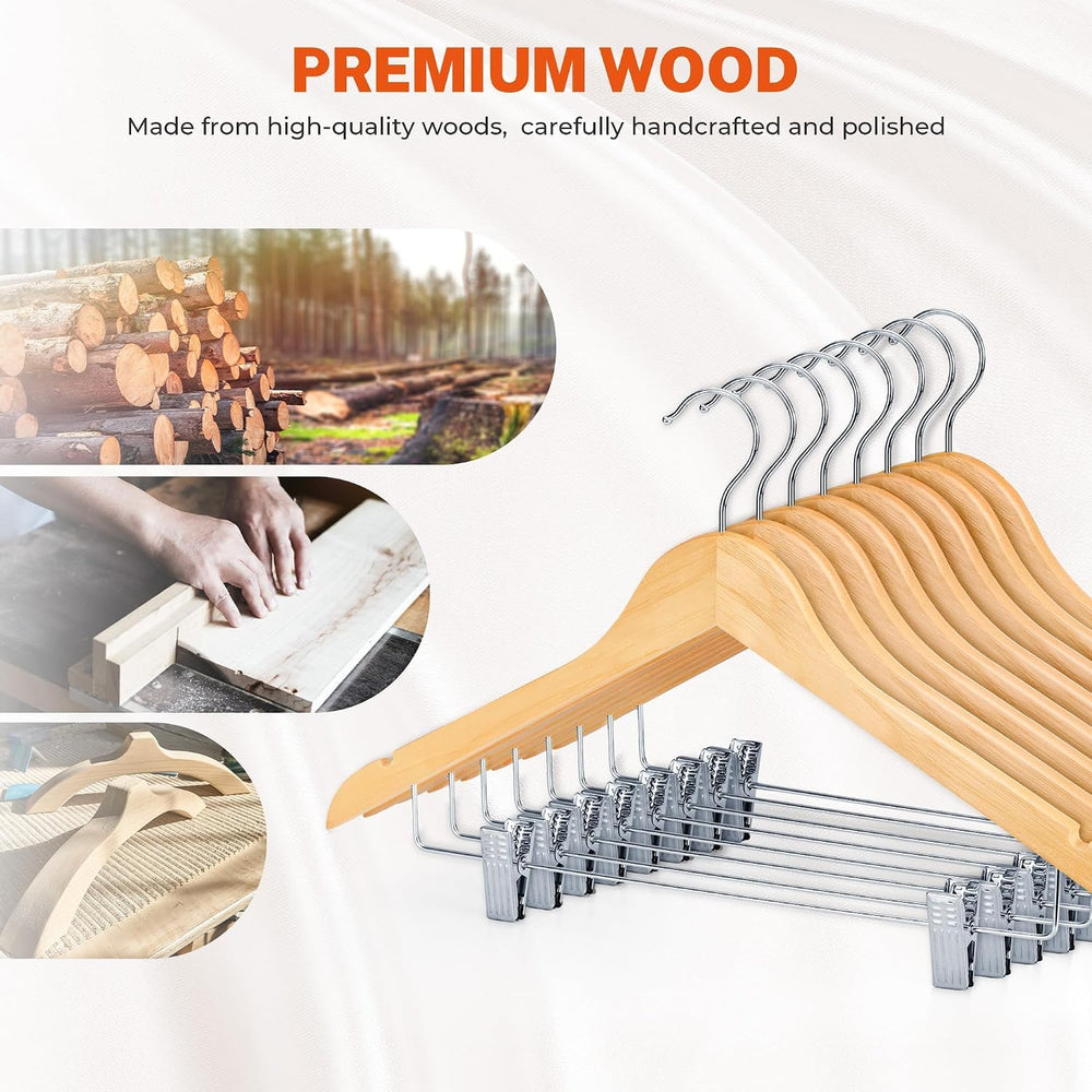 HOUSE DAY Wooden Hangers with Clips 72 Pack, Suit & Pants Hangers, Natural