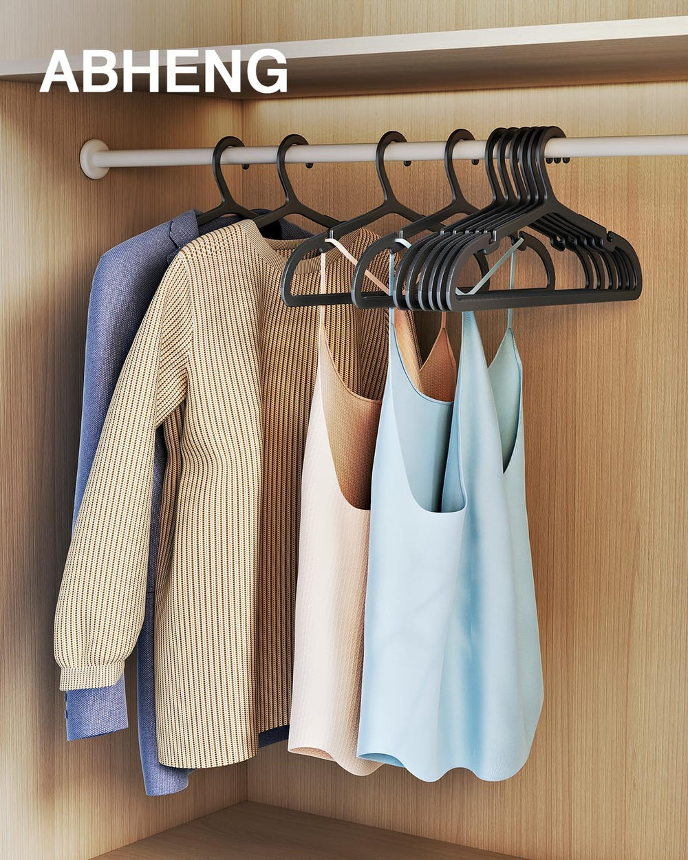 ABHENG 80 Pack Clothes Hangers, Non Slip Plastic Coat Hangers, Space Saving H...