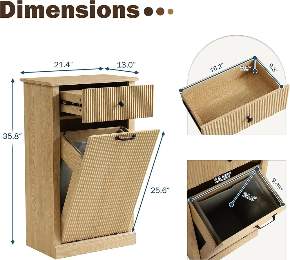 Wood Laundry Basket Cabinet, Hidden Trash Can Cabinet with Drawer, Versatile ...