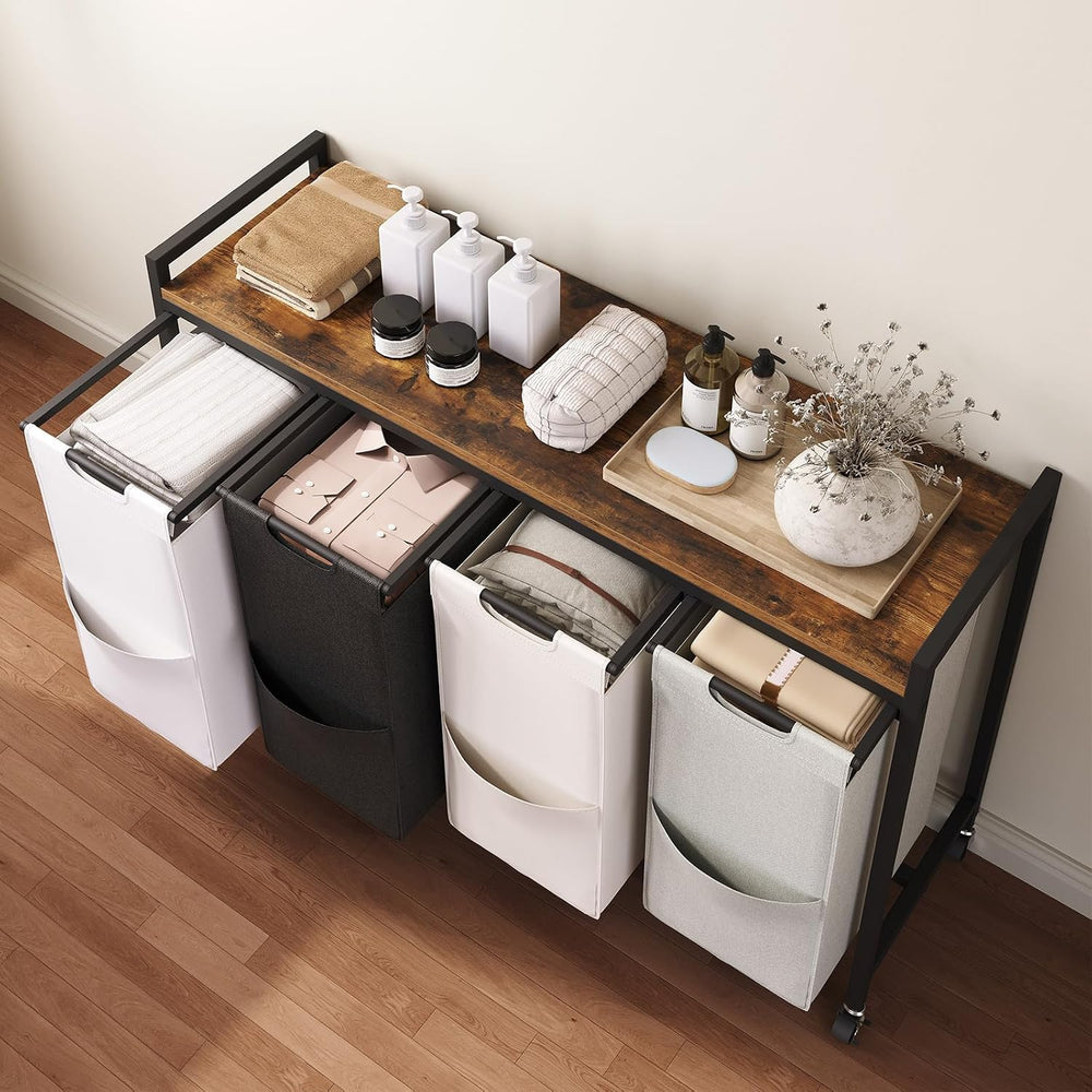 HOOBRO Laundry Sorter 4 Sections, Laundry Hamper with Wheels, 4 × 10.5 Gal (4...