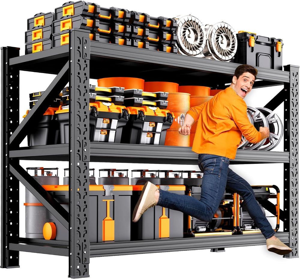 59" W Metal Storage Shelves,3 Tier Adjustable Heavy Duty Garage Shelving...