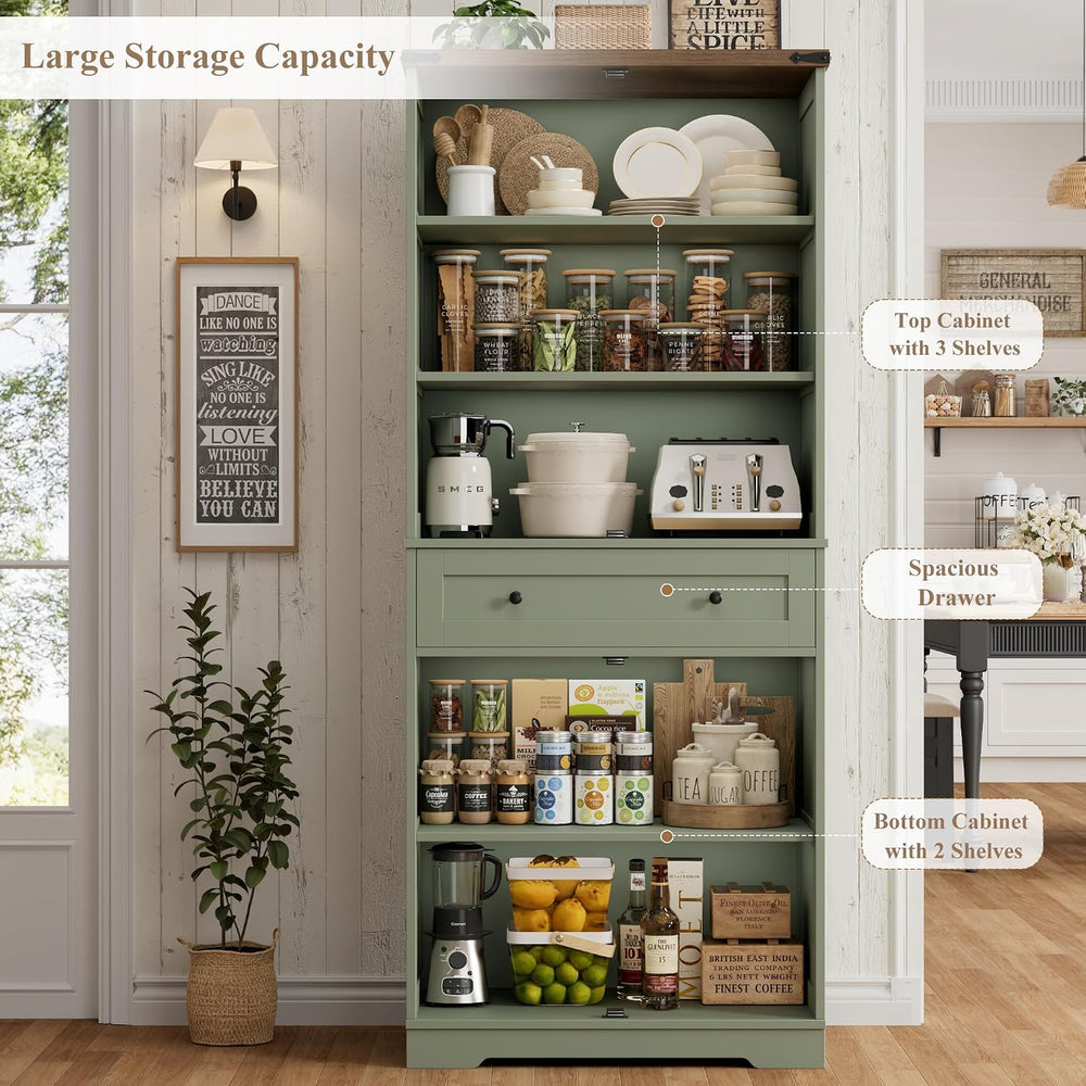 HOSTACK 71" Kitchen Pantry Storage Cabinet, Farmhouse Pantry Cabinet, Green